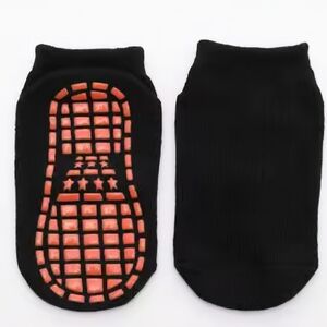 5 Pairs| Kids Black Non-Slip Socks with Red Orange Grip